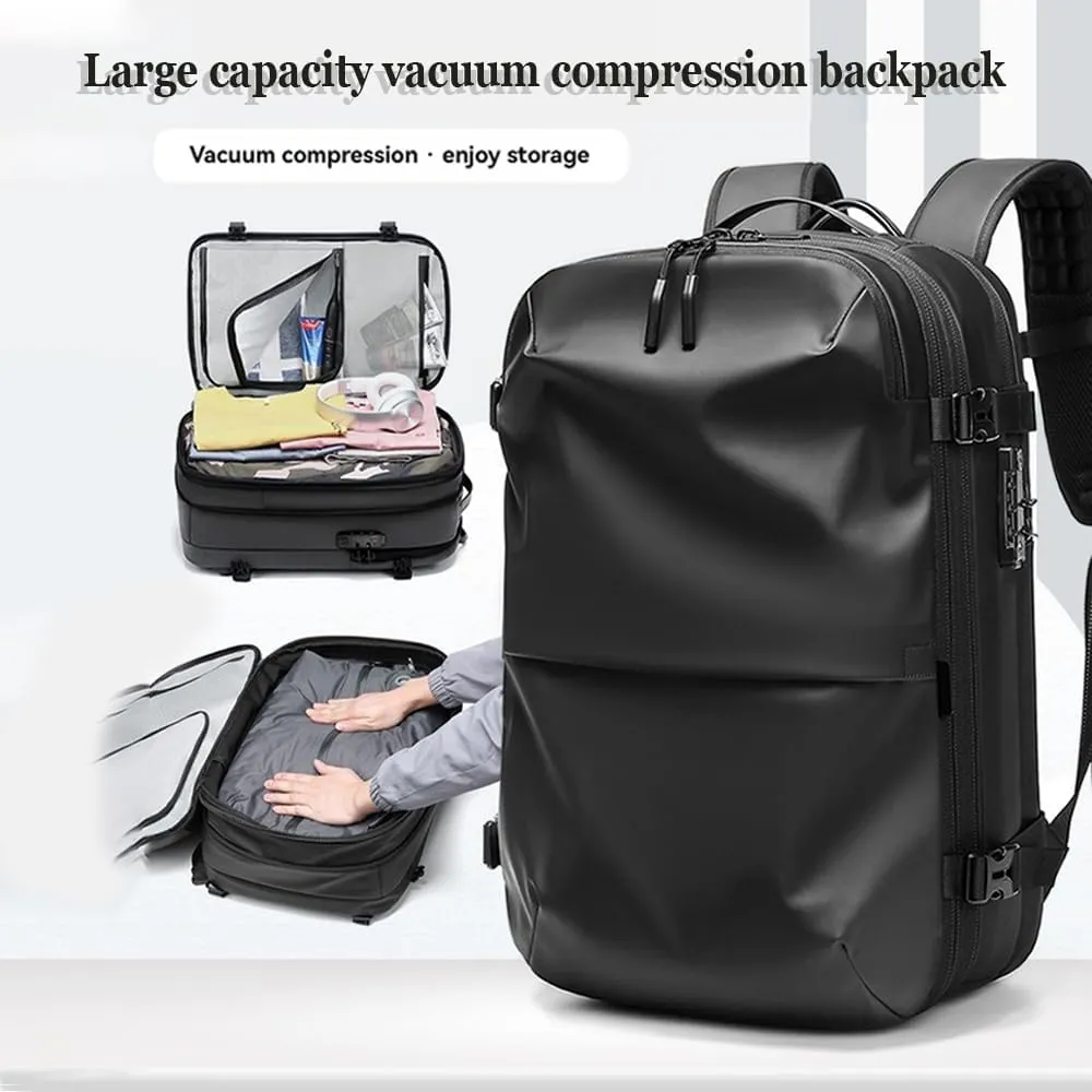 Spacevac Pro Backpack, Air Vacpack Backpack with Vacuum Seal Compression, 60L Expandable Easy Vac Travel Bag with Pump (Prestige-Black, 60L)