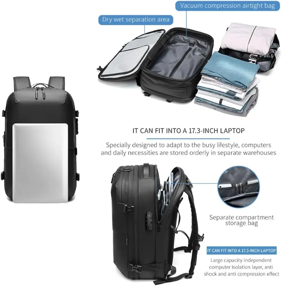 Spacevac Pro Backpack, Air Vacpack Backpack with Vacuum Seal Compression, 60L Expandable Easy Vac Travel Bag with Pump (Prestige-Black, 60L)