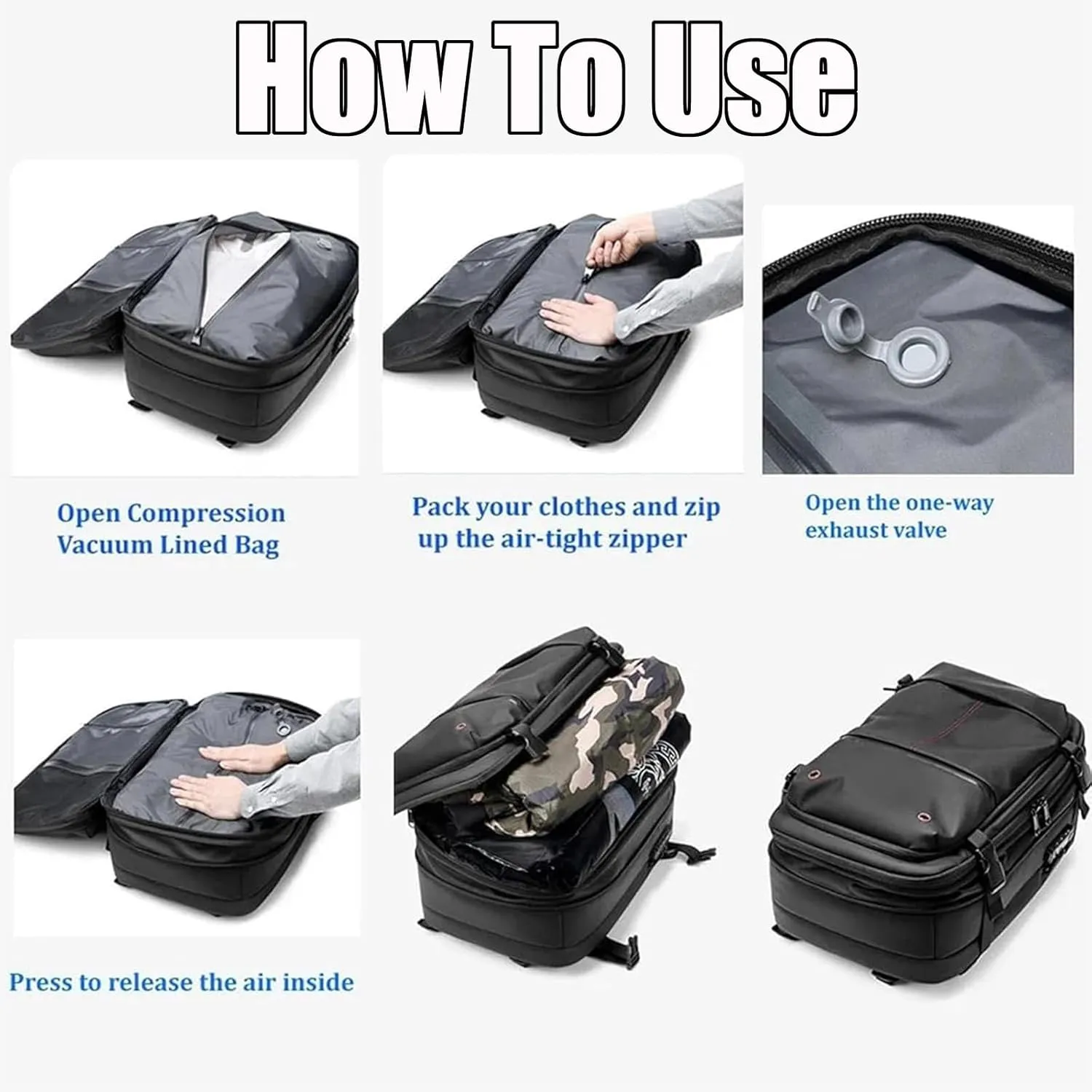 Spacevac Pro Backpack, Space Vac Pro Backpack, Spacevacpro Extra Large Vacuum Compression Travel Laptop luggage Bag/Carry-On (Prestige, Gray-A, with Pump)