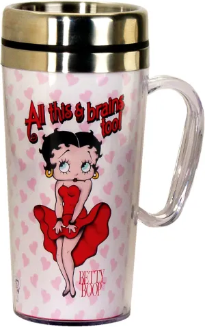 Spoontiques - Insulated Travel Mug - Betty Boop Brains Coffee Cup - Coffee Lovers Gift - Funny Coffee Mug - 15 oz - White
