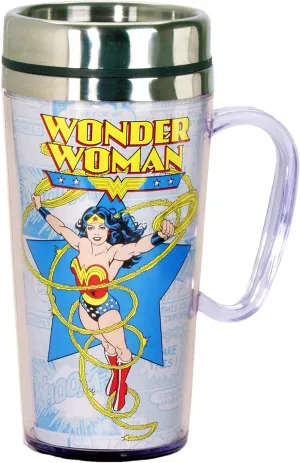Spoontiques - Insulated Travel Mug - Wonder Woman Coffee Cup - Coffee Lovers Gift - Funny Coffee Mug - 14 oz - Multi