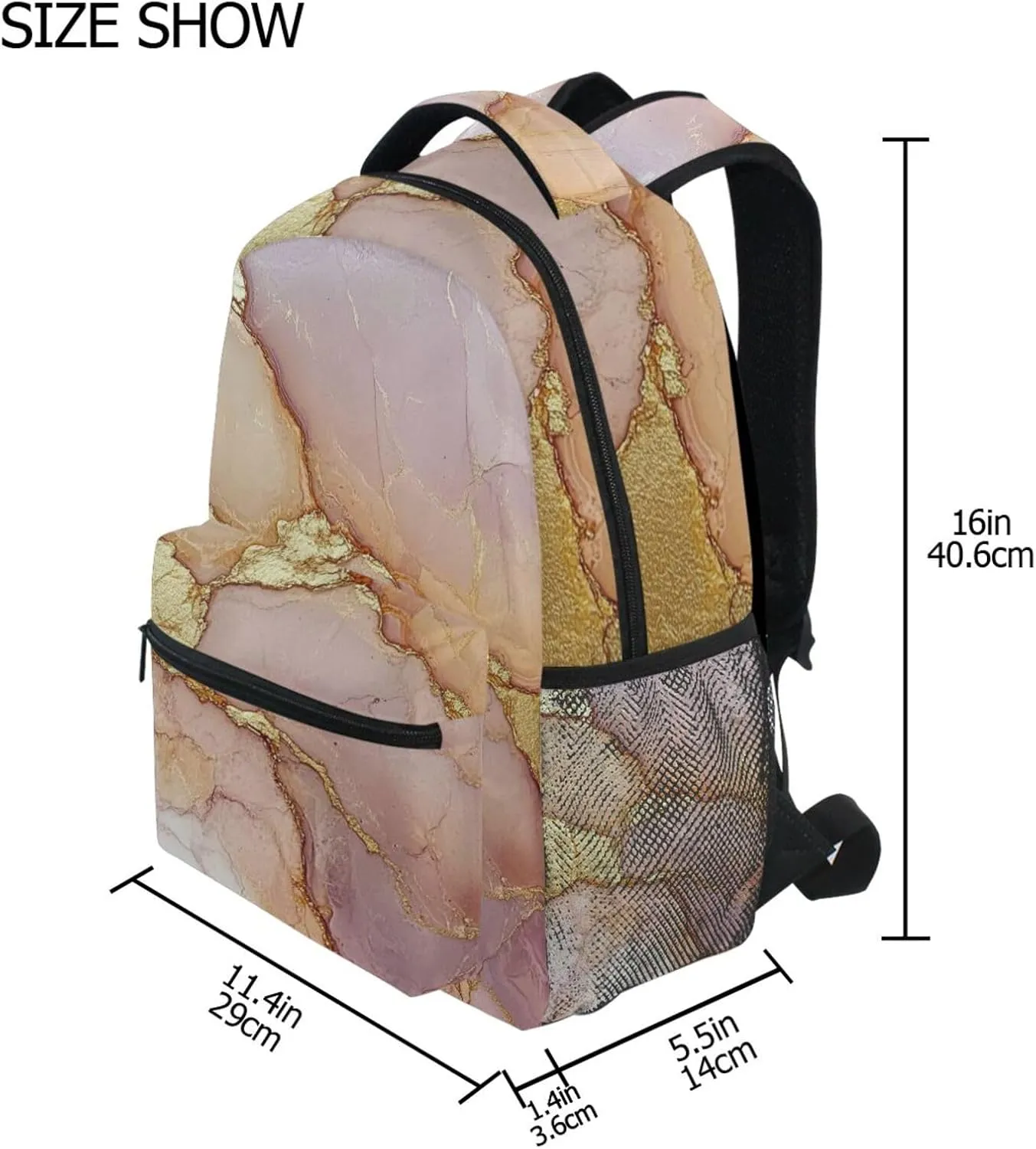 Sport Backpack for Men Women Fashion College School Computer Bag with Chest Strap for Business Work College Travel Trip Marble Blush Neutral