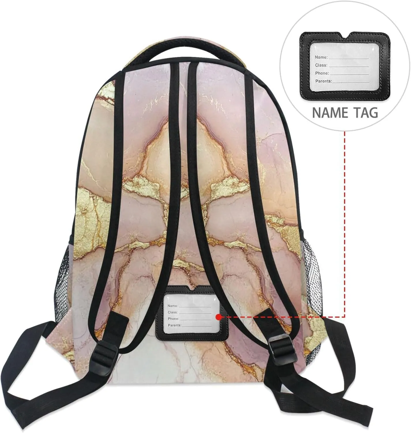 Sport Backpack for Men Women Fashion College School Computer Bag with Chest Strap for Business Work College Travel Trip Marble Blush Neutral