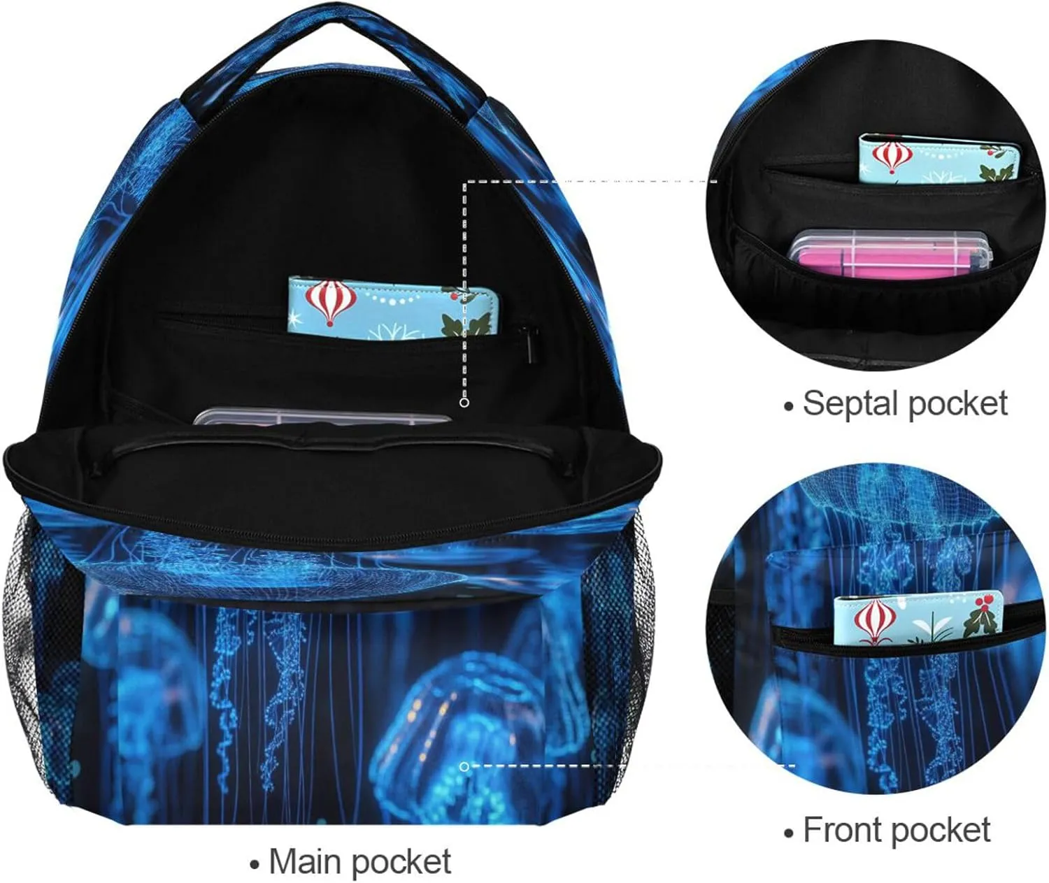 Sport Backpack for Teenager Waterproof College School Computer Bag with Chest Strap for College Work Jelly Fish