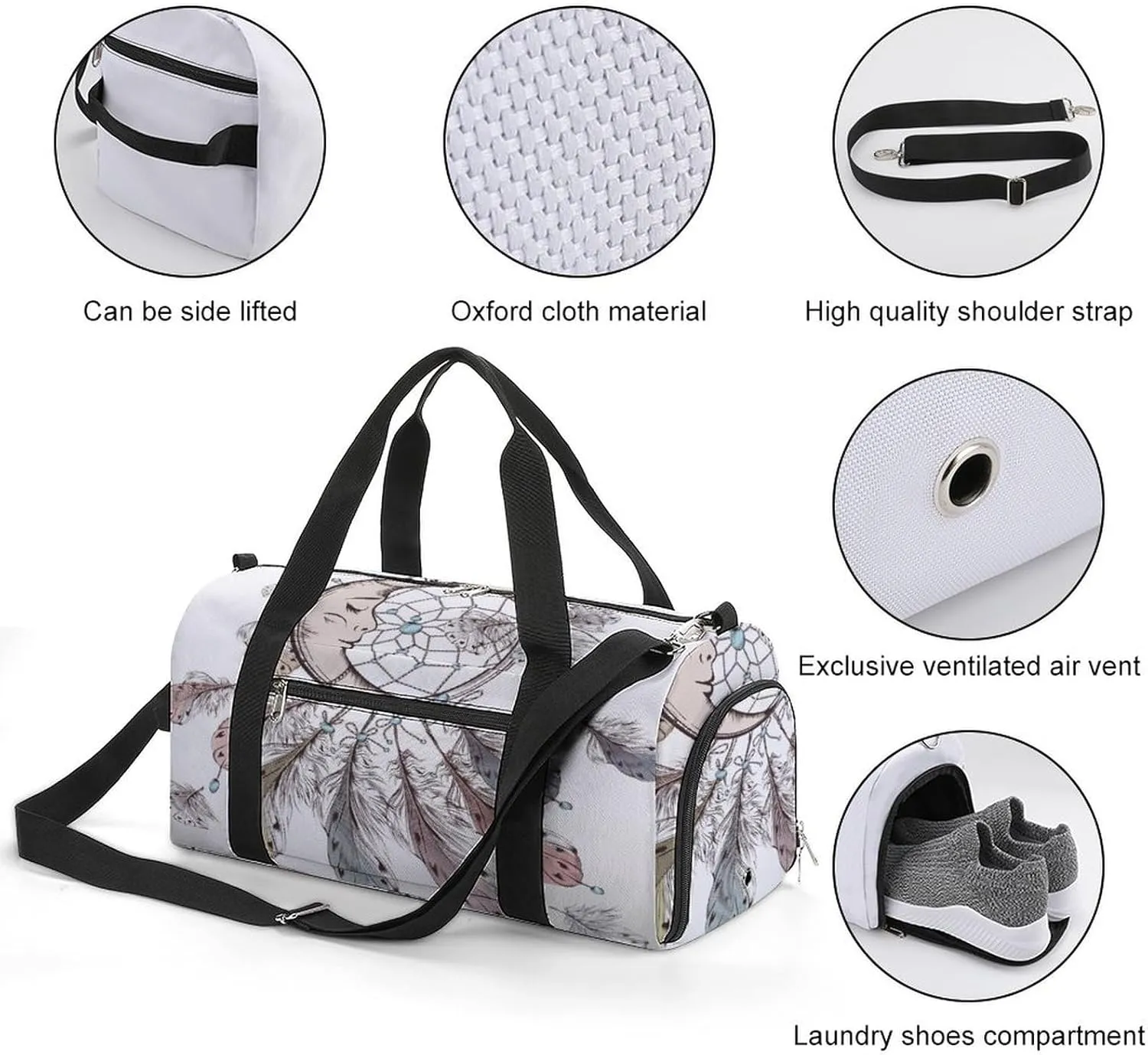 Sport Gym Duffel with Shoe Compartment Wet Pocket, Dream-catcher-print Shoulder Travel Bag for Women Men, style-4