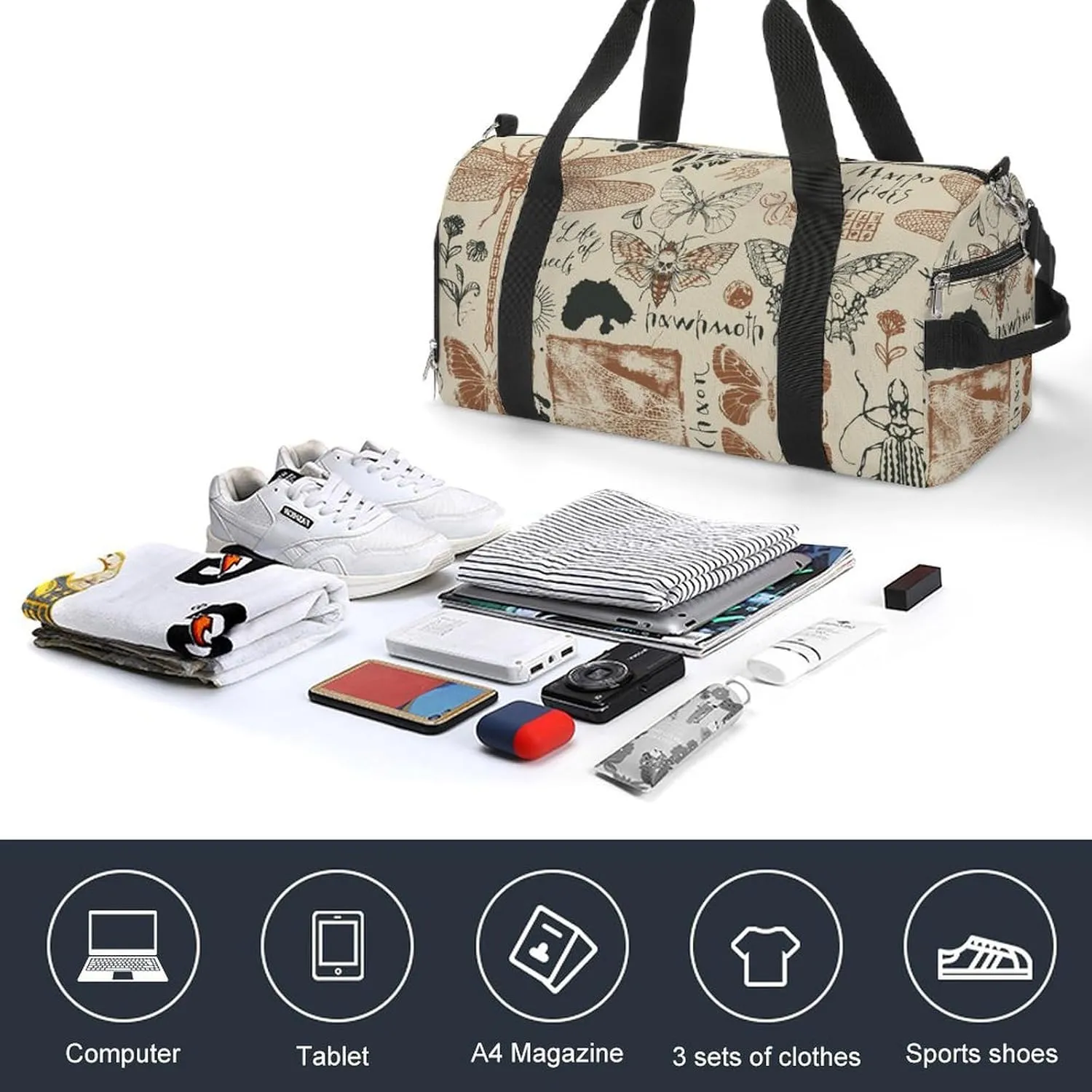 Sport Gym Duffel with Shoe Compartment Wet Pocket, Medicinal-herbs-texture Shoulder Travel Bag for Women Men, style-1