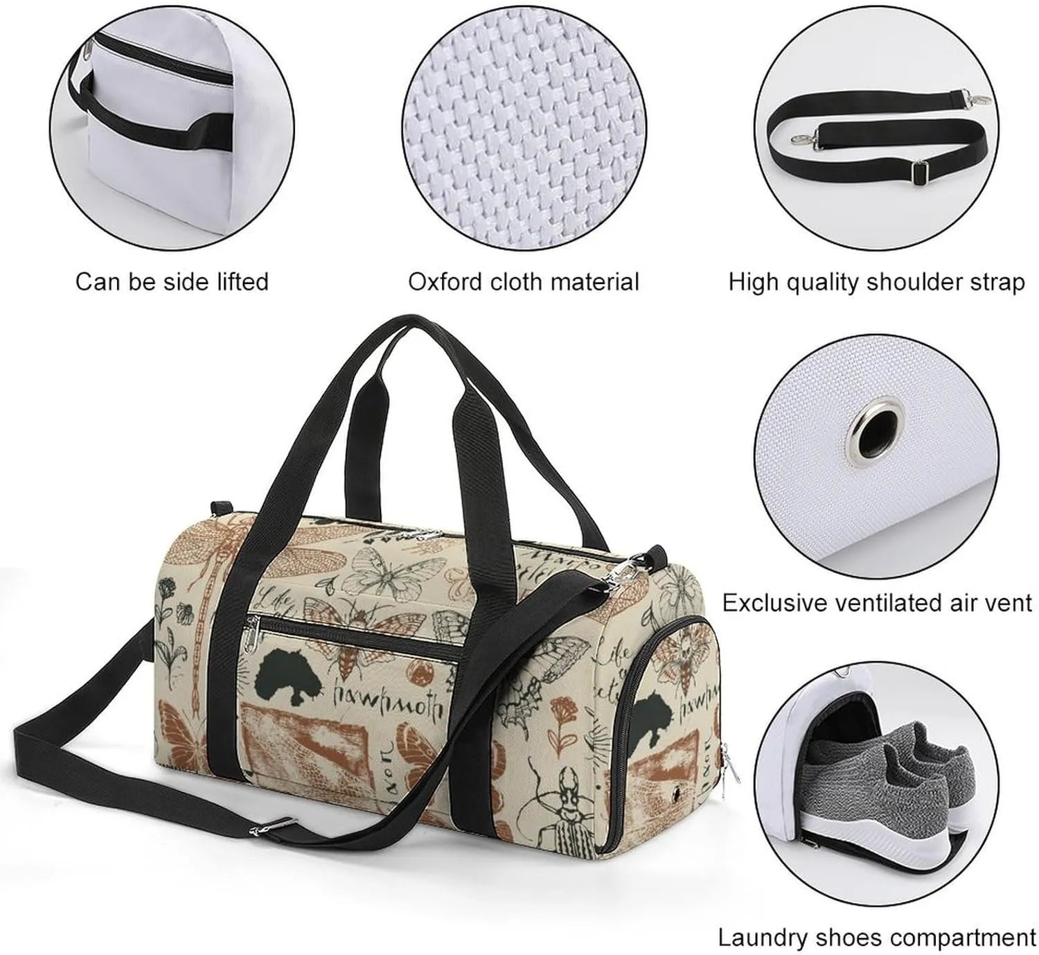 Sport Gym Duffel with Shoe Compartment Wet Pocket, Medicinal-herbs-texture Shoulder Travel Bag for Women Men, style-1