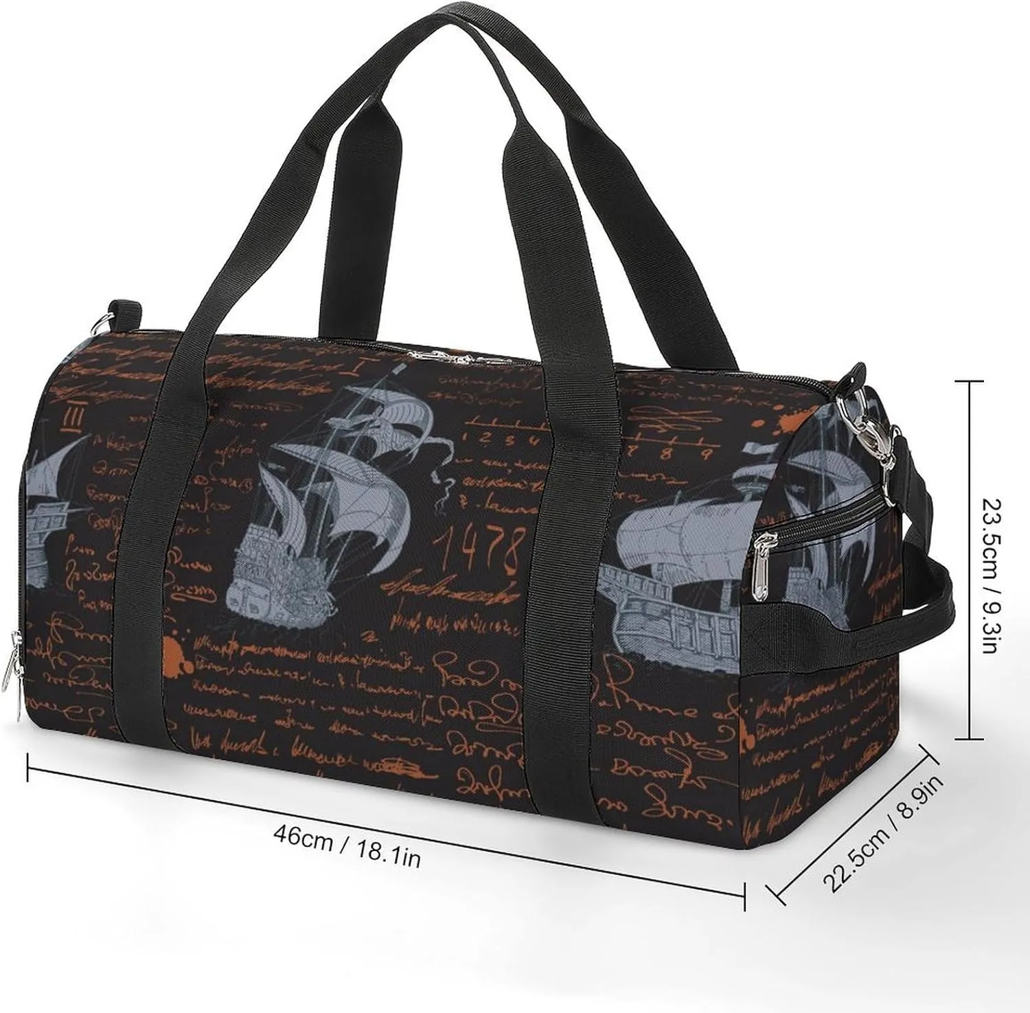 Sport Gym Duffel with Shoe Compartment Wet Pocket, Medieval-nautical-style Shoulder Travel Bag for Women Men