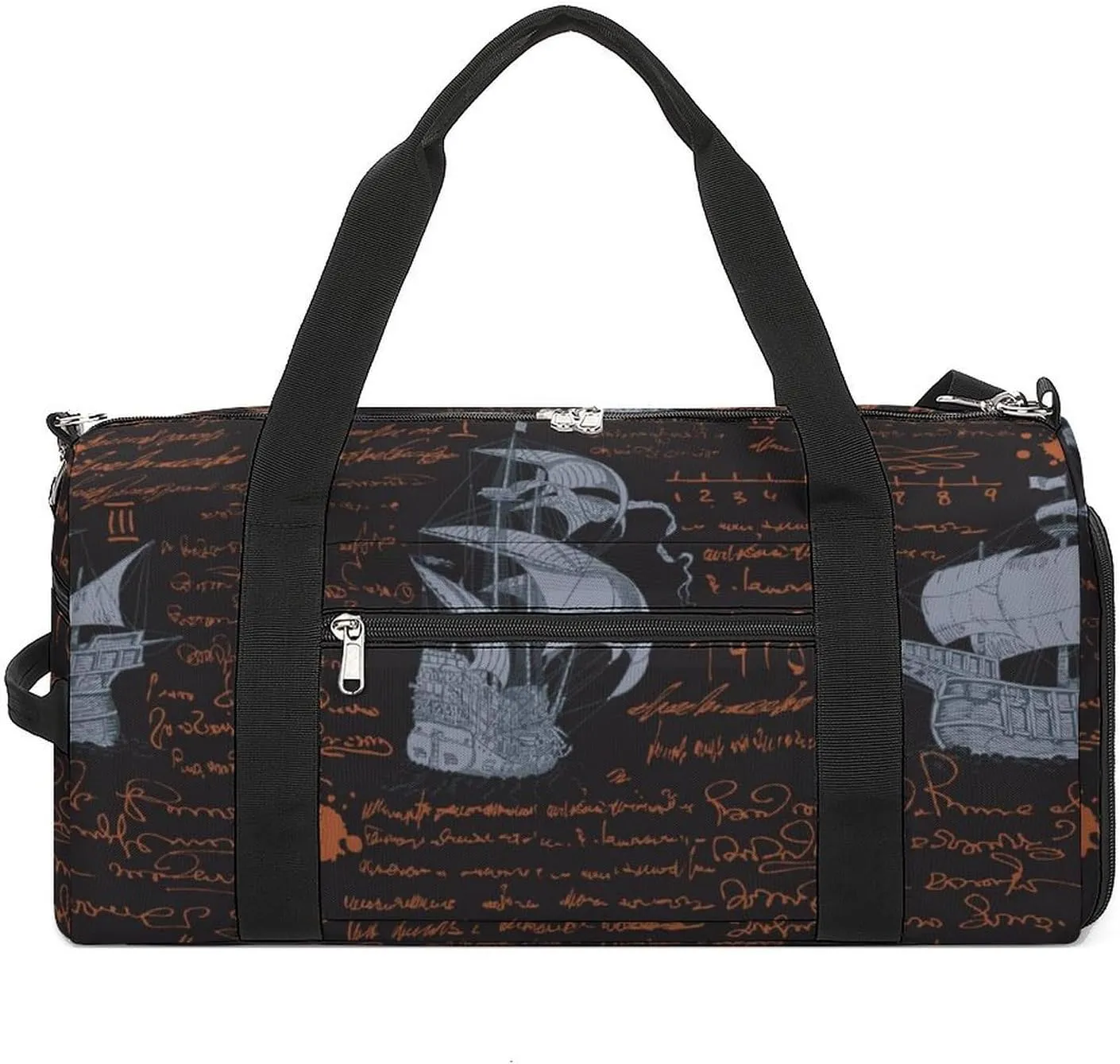 Sport Gym Duffel with Shoe Compartment Wet Pocket, Medieval-nautical-style Shoulder Travel Bag for Women Men