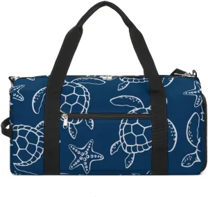 Sport Gym Duffel with Shoe Compartment Wet Pocket, Sea-turtle-blue-print Shoulder Travel Bag for Women Men