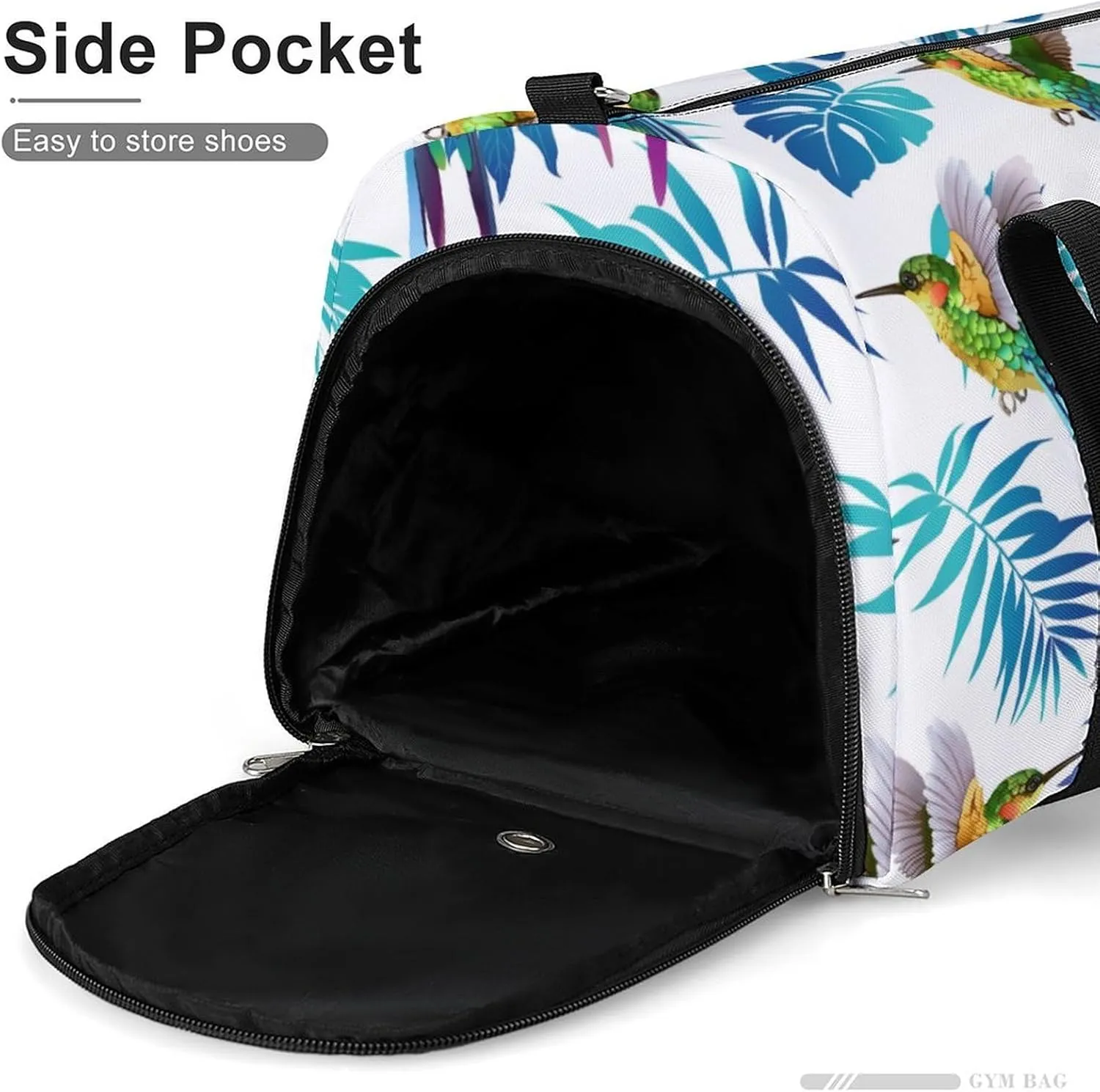 Sport Gym Duffel with Shoe Compartment Wet Pocket, Tropical-flowers-hummingbird Shoulder Travel Bag for Women Men