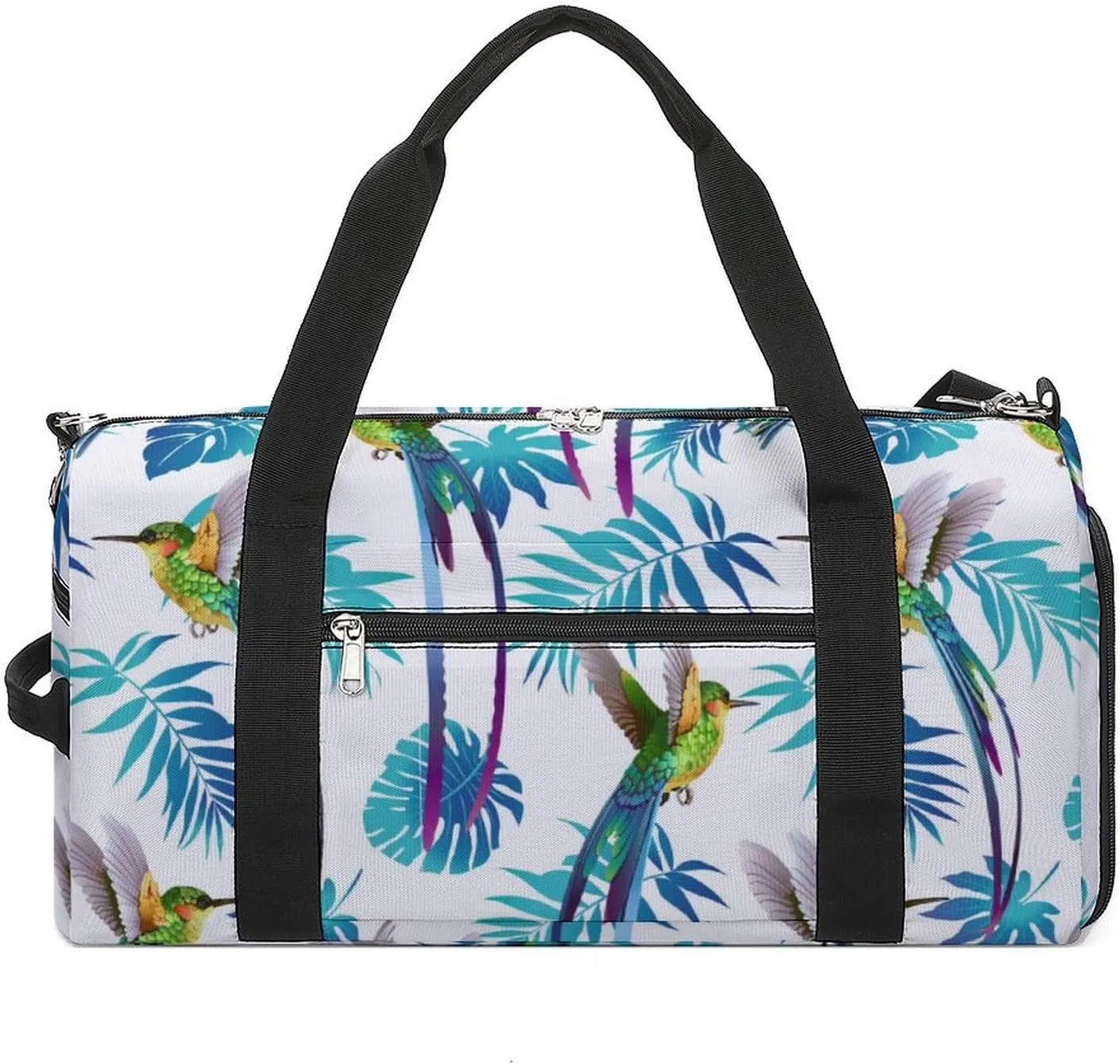Sport Gym Duffel with Shoe Compartment Wet Pocket, Tropical-flowers-hummingbird Shoulder Travel Bag for Women Men
