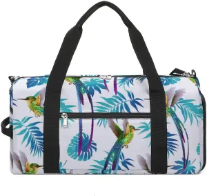 Sport Gym Duffel with Shoe Compartment Wet Pocket, Tropical-flowers-hummingbird Shoulder Travel Bag for Women Men