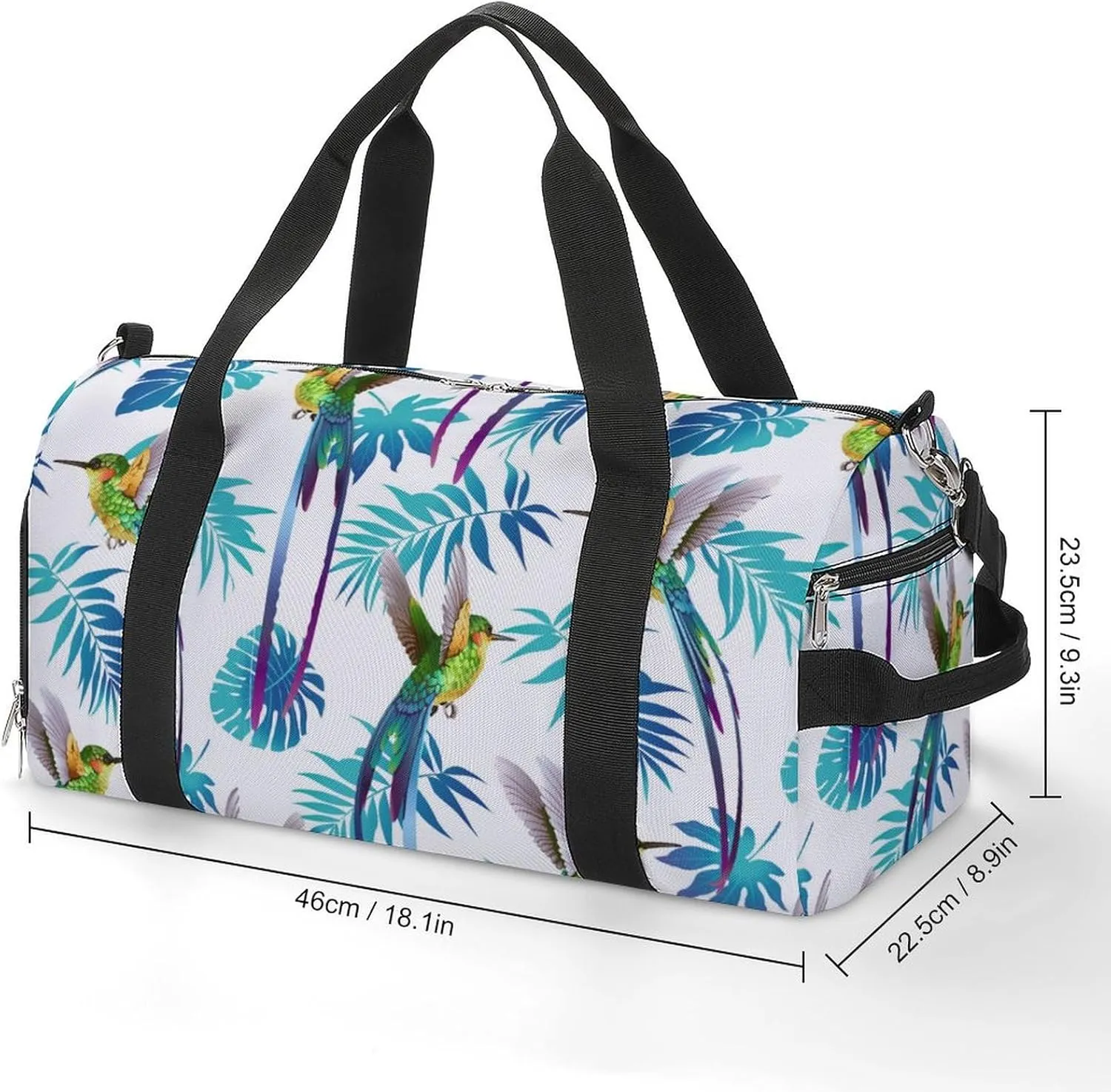 Sport Gym Duffel with Shoe Compartment Wet Pocket, Tropical-flowers-hummingbird Shoulder Travel Bag for Women Men