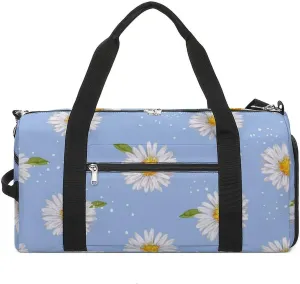 Sport Gym Duffel with Shoe Compartment Wet Pocket, Watercolor-daisies-flower-print Shoulder Travel Bag for Women Men, style