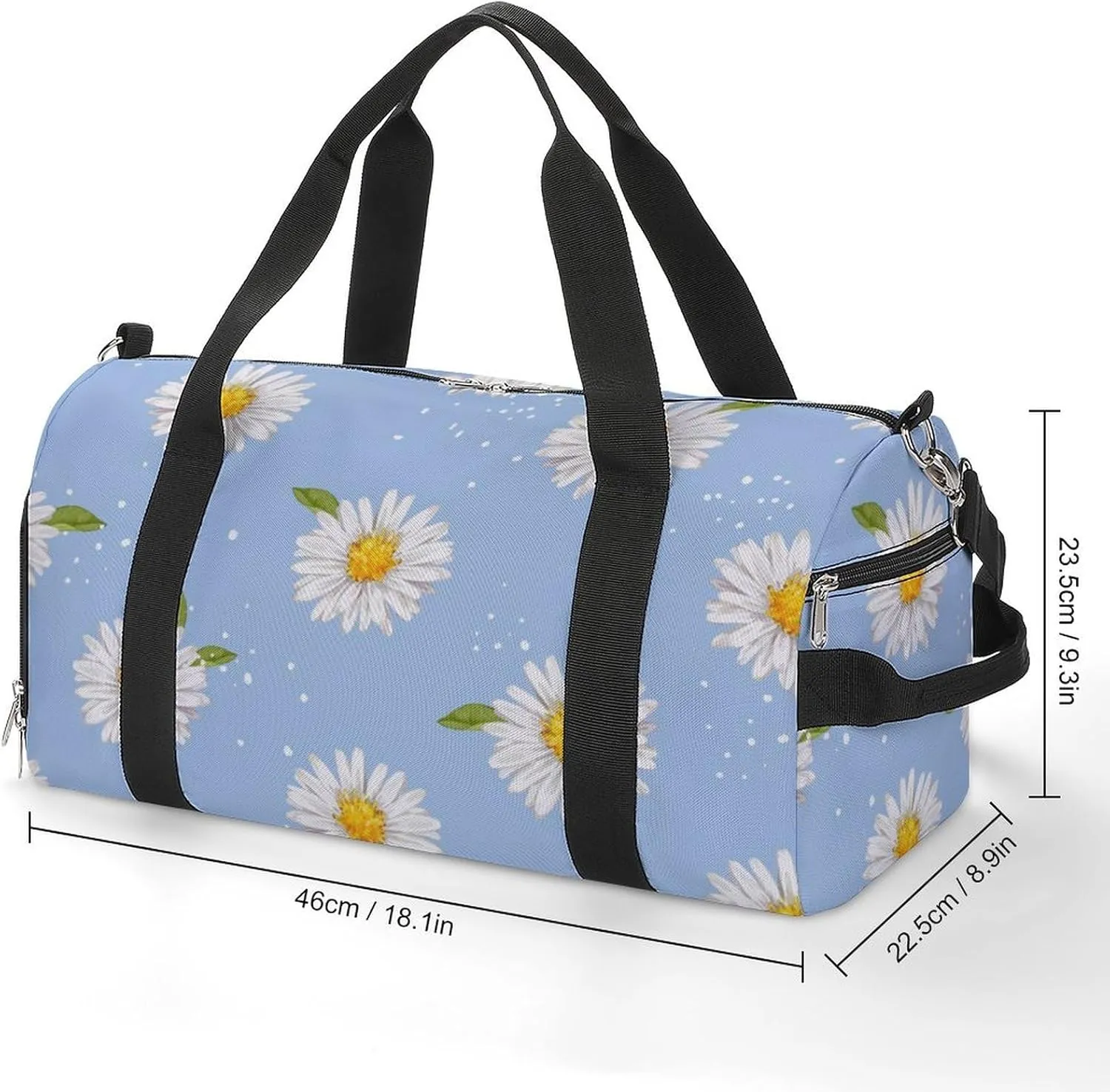 Sport Gym Duffel with Shoe Compartment Wet Pocket, Watercolor-daisies-flower-print Shoulder Travel Bag for Women Men, style