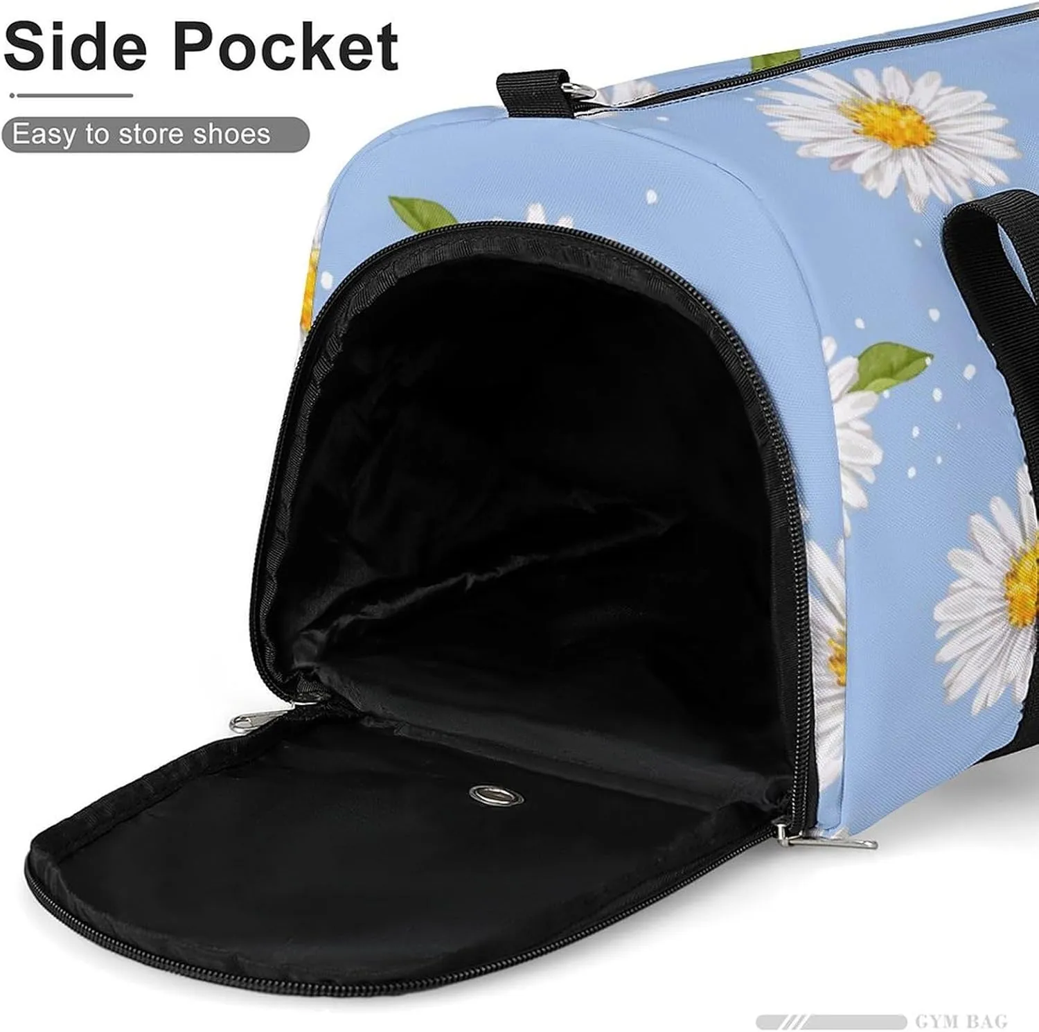 Sport Gym Duffel with Shoe Compartment Wet Pocket, Watercolor-daisies-flower-print Shoulder Travel Bag for Women Men, style