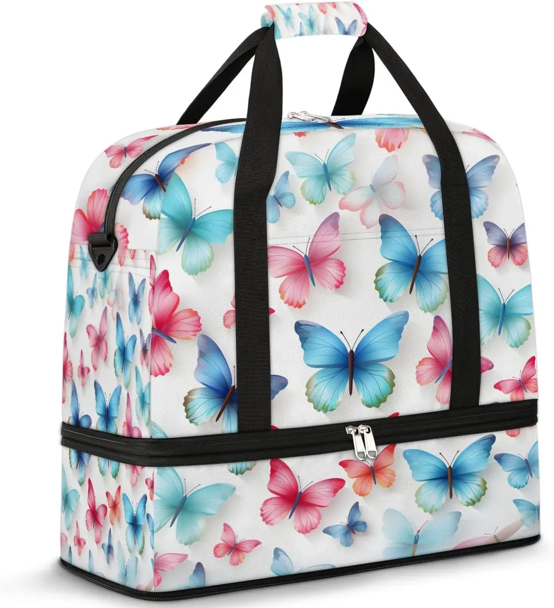 Sports Duffel Bag, Foldable Flying Butterflies Travel Duffel Bag, Gym Yoga Beach Bag Weekender Overnight Bag with Shoes Compartment for Men Women, Colorful Butterflies
