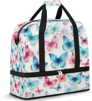 Sports Duffel Bag, Foldable Flying Butterflies Travel Duffel Bag, Gym Yoga Beach Bag Weekender Overnight Bag with Shoes Compartment for Men Women, Colorful Butterflies