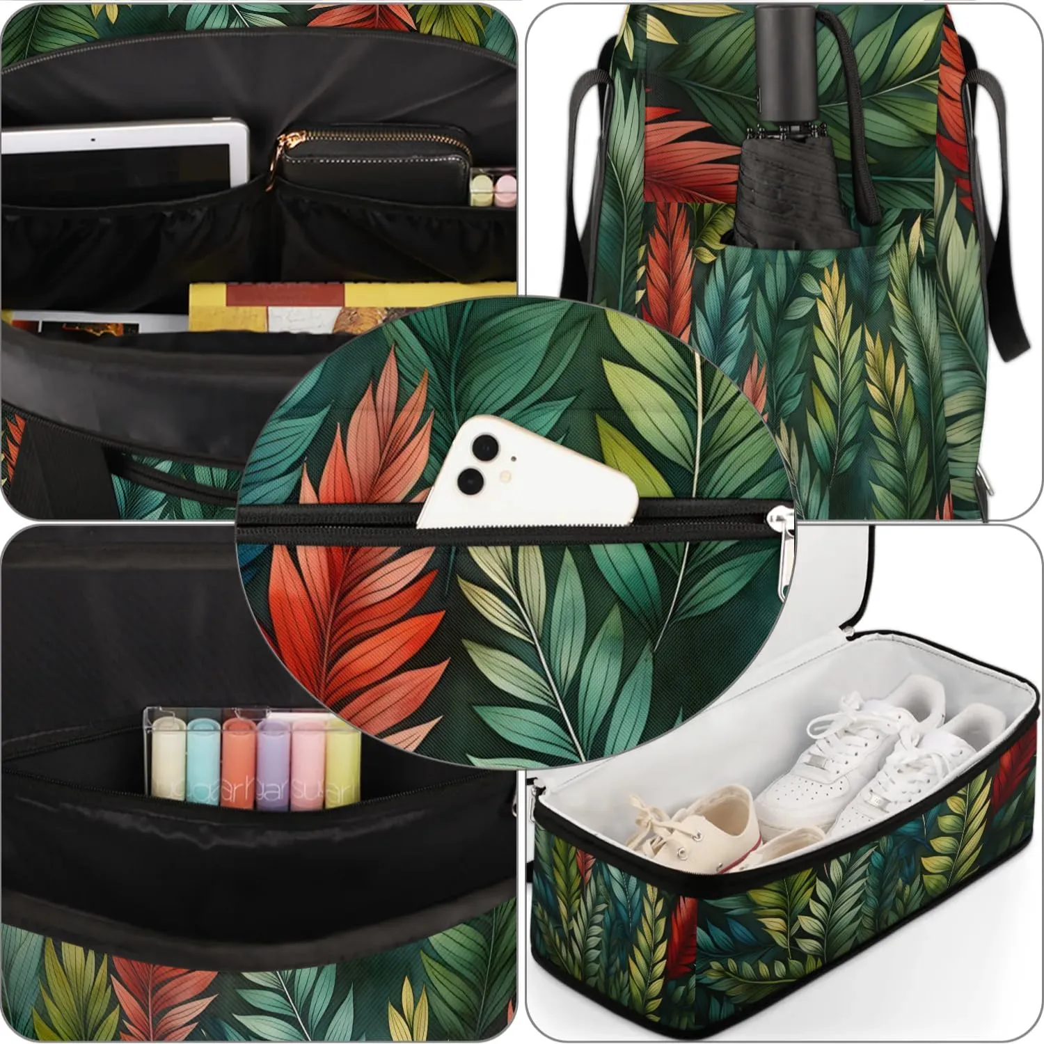 Sports Duffel Bag, Foldable Summer Green Palm Travel Duffel Bag, Gym Yoga Beach Bag Weekender Overnight Bag with Shoes Compartment for Men Women, Eucalyptus Leaves