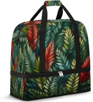 Sports Duffel Bag, Foldable Summer Green Palm Travel Duffel Bag, Gym Yoga Beach Bag Weekender Overnight Bag with Shoes Compartment for Men Women, Eucalyptus Leaves