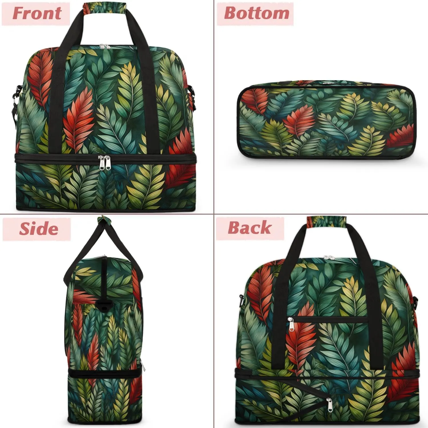 Sports Duffel Bag, Foldable Summer Green Palm Travel Duffel Bag, Gym Yoga Beach Bag Weekender Overnight Bag with Shoes Compartment for Men Women, Eucalyptus Leaves