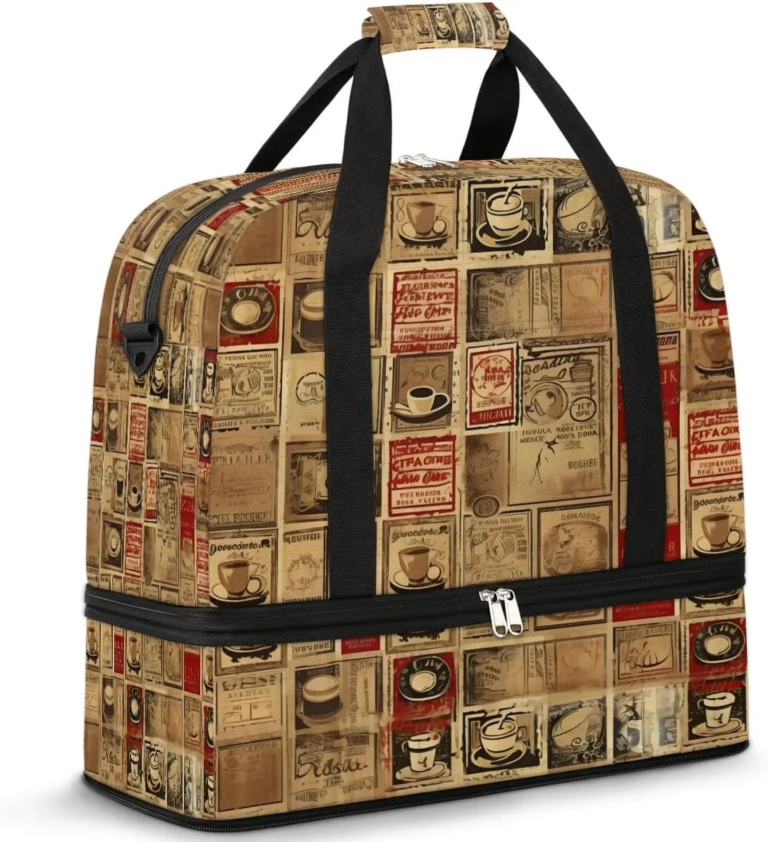 Sports Duffel Bag, Foldable Vintage Coffee Travel Duffel Bag, Gym Yoga Beach Bag Weekender Overnight Bag with Shoes Compartment for Men Women, Vintage Drinks