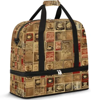Sports Duffel Bag, Foldable Vintage Coffee Travel Duffel Bag, Gym Yoga Beach Bag Weekender Overnight Bag with Shoes Compartment for Men Women, Vintage Drinks