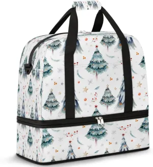 Sports Duffel Bag, Foldable Winter Pine Tree Travel Duffel Bag, Gym Yoga Beach Bag Weekender Overnight Bag with Shoes Compartment for Men Women, Christmas