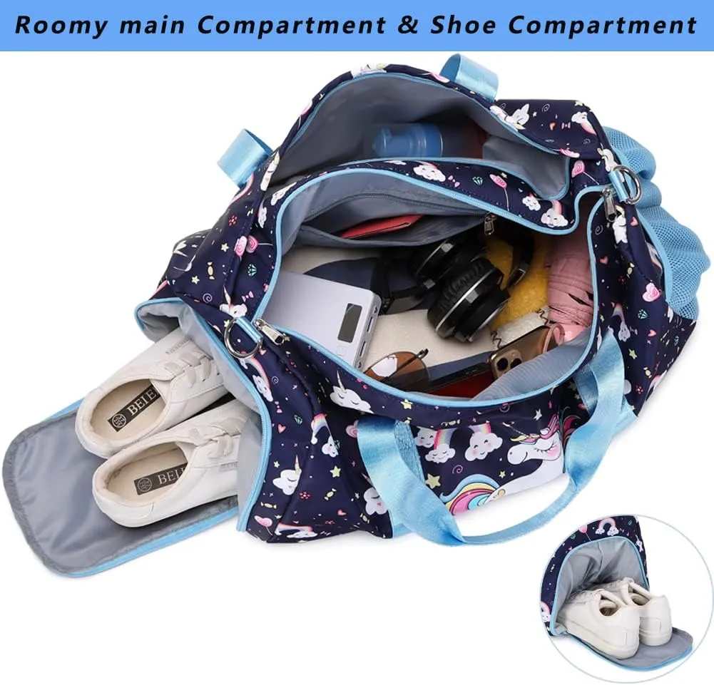 Sports Duffel Gym Dance BagTeen Gymnastics Overnight Weekender Travel Duffle Ballet Bags Sleepover Carry On Bag with Shoe Compartments for Boy Girls