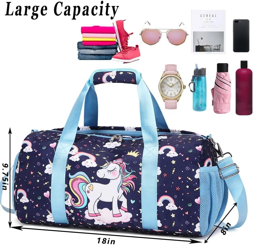 Sports Duffel Gym Dance BagTeen Gymnastics Overnight Weekender Travel Duffle Ballet Bags Sleepover Carry On Bag with Shoe Compartments for Boy Girls