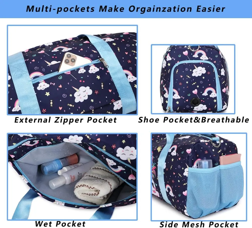 Sports Duffel Gym Dance BagTeen Gymnastics Overnight Weekender Travel Duffle Ballet Bags Sleepover Carry On Bag with Shoe Compartments for Boy Girls