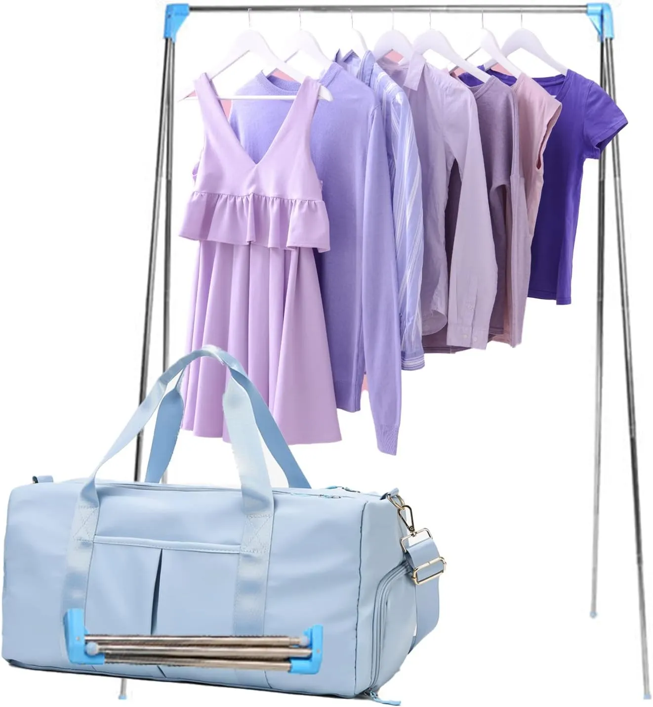Sports Gym Bag Dance Bag Carry On Weekender Bag for Girls Teen Women, Waterproof Travel Duffle bag with Wet Pocket and Shoe Compartment (Bag   Garment Rack, Skyblue)