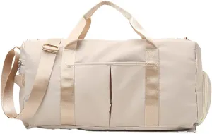 Sports Gym Bag Dance Bag Carry On Weekender Bag for Girls Teen Women, Waterproof Travel Duffle bag with Wet Pocket and Shoe Compartment (Bag Only, Beige)