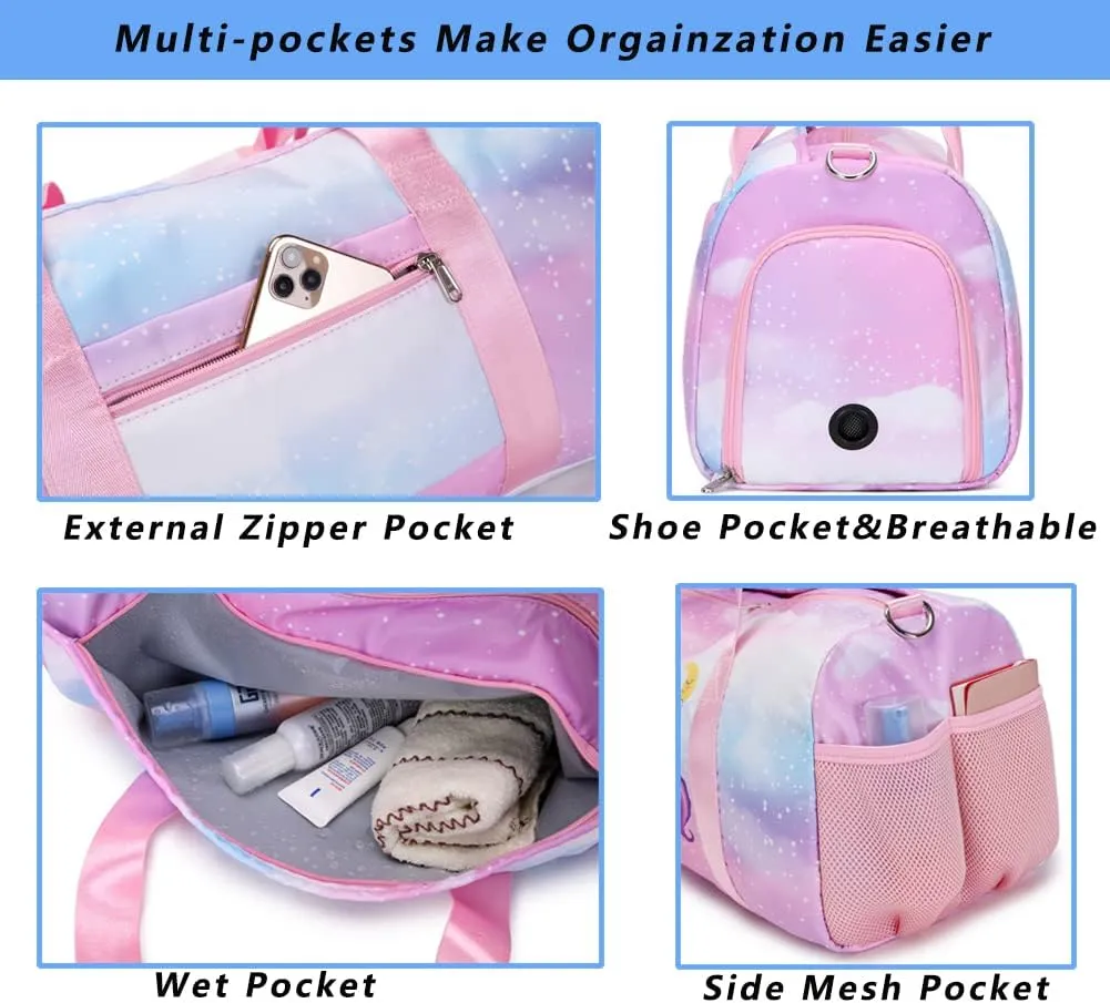 Sports Gym Bag for Girls Dance Duffle Gymnastics Overnight Weekender Bags Travel Sleepover Carry On Bag Ballet Bag with Shoe Compartments
