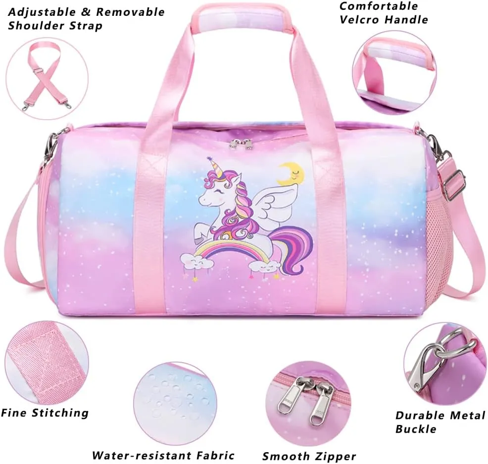 Sports Gym Bag for Girls Dance Duffle Gymnastics Overnight Weekender Bags Travel Sleepover Carry On Bag Ballet Bag with Shoe Compartments