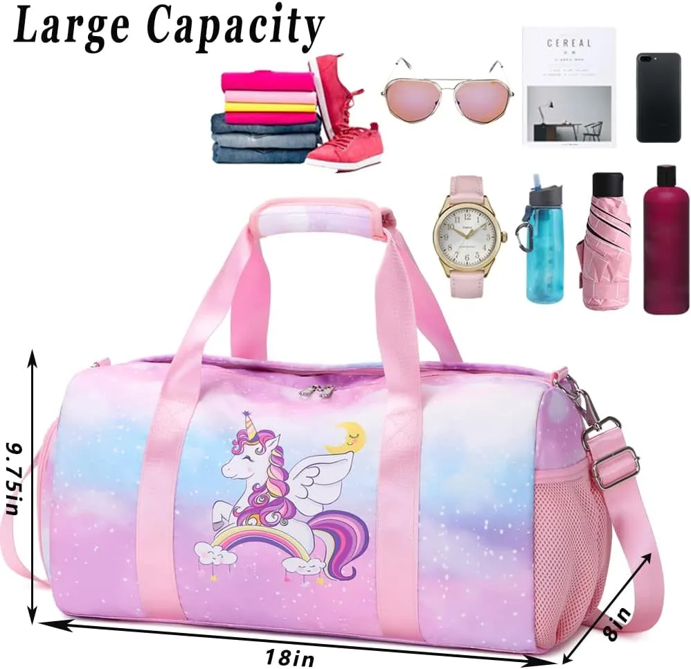 Sports Gym Bag for Girls Dance Duffle Gymnastics Overnight Weekender Bags Travel Sleepover Carry On Bag Ballet Bag with Shoe Compartments