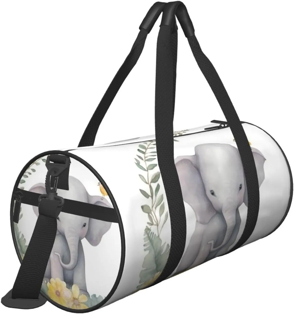 Sports Gym Bag for Women Men Travel Duffel Bag Tote Weekender Bag Carry on Overnight Bag for Travel Swimming Fitness Workout Sports Cute Elephant with Wreath and Little Duck Duffle Bag