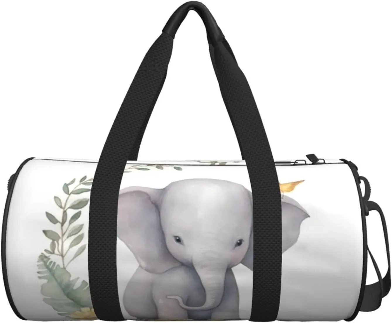 Sports Gym Bag for Women Men Travel Duffel Bag Tote Weekender Bag Carry on Overnight Bag for Travel Swimming Fitness Workout Sports Cute Elephant with Wreath and Little Duck Duffle Bag