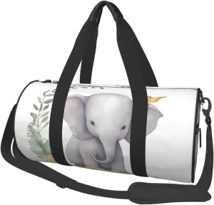 Sports Gym Bag for Women Men Travel Duffel Bag Tote Weekender Bag Carry on Overnight Bag for Travel Swimming Fitness Workout Sports Cute Elephant with Wreath and Little Duck Duffle Bag