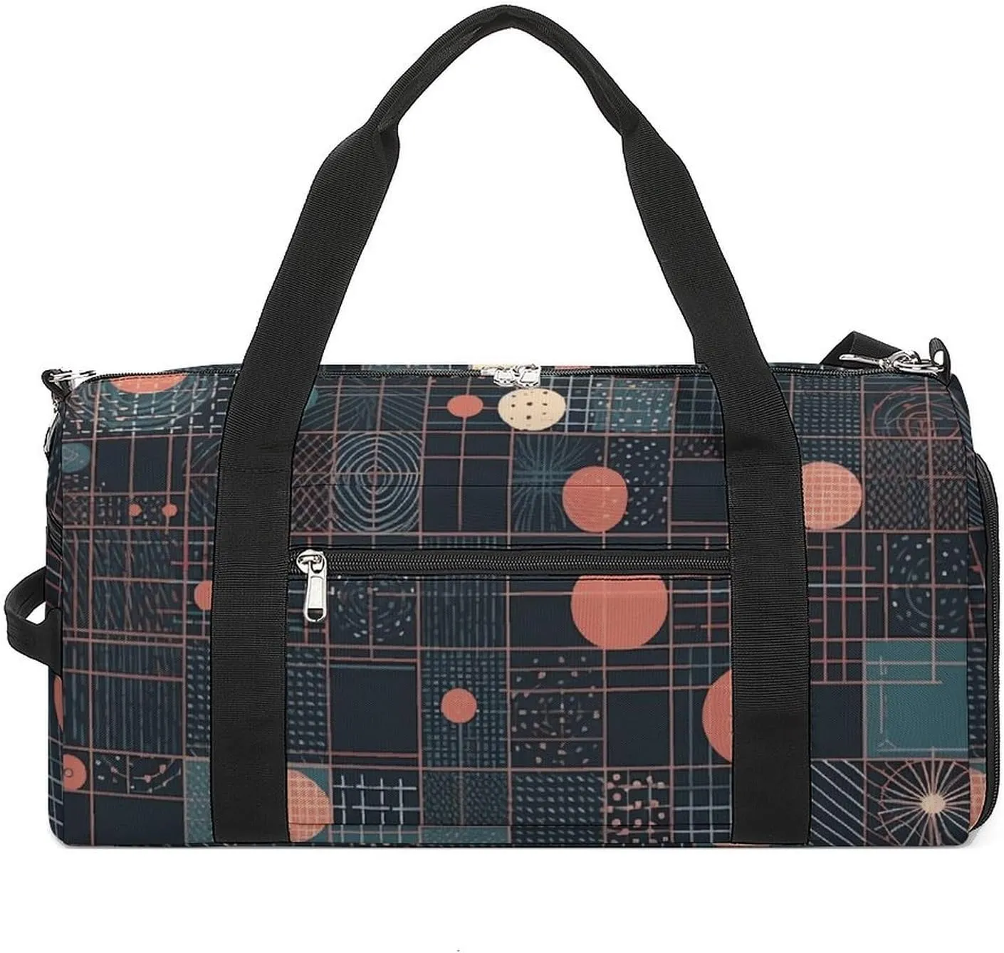 Sports Gym Bag for Women Men with Shoe And Wet Compartment Travel Duffel Bag Squares And Circles Weekender Bag Carry on Overnight Bag for Swimming Fitness Workout Sport Duffle Bag