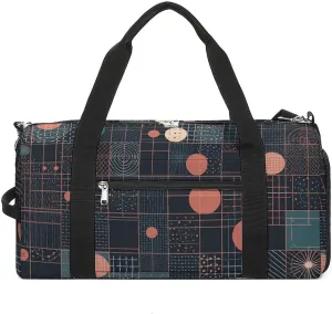 Sports Gym Bag for Women Men with Shoe And Wet Compartment Travel Duffel Bag Squares And Circles Weekender Bag Carry on Overnight Bag for Swimming Fitness Workout Sport Duffle Bag