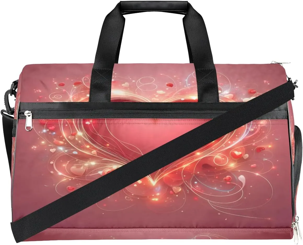Sports Gym Bag for Women Men,Love Heart Waterproof Overnight Bag with Shoe Compartment, Travel Duffel Bag Carry On Weekender Bag for Beach Swim Pool Workout,BAG-394