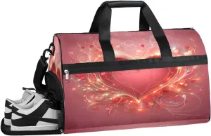 Sports Gym Bag for Women Men,Love Heart Waterproof Overnight Bag with Shoe Compartment, Travel Duffel Bag Carry On Weekender Bag for Beach Swim Pool Workout,BAG-394