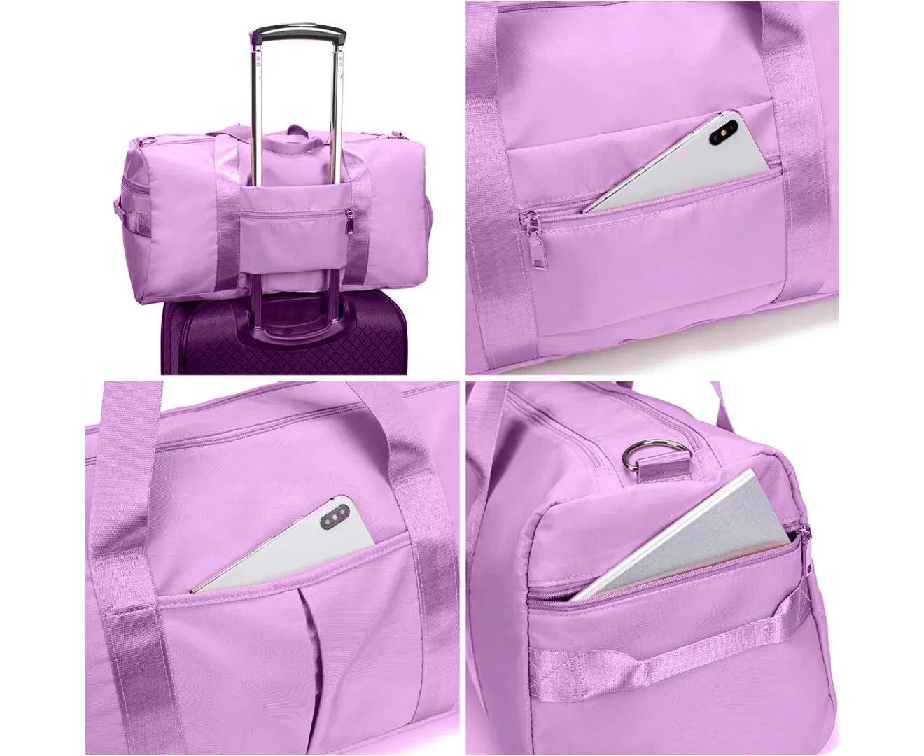Sports Gym Bag For Women Or Men Travel Duffel Bag With Wet Pocket And Shoes Compartment For Training,Purple