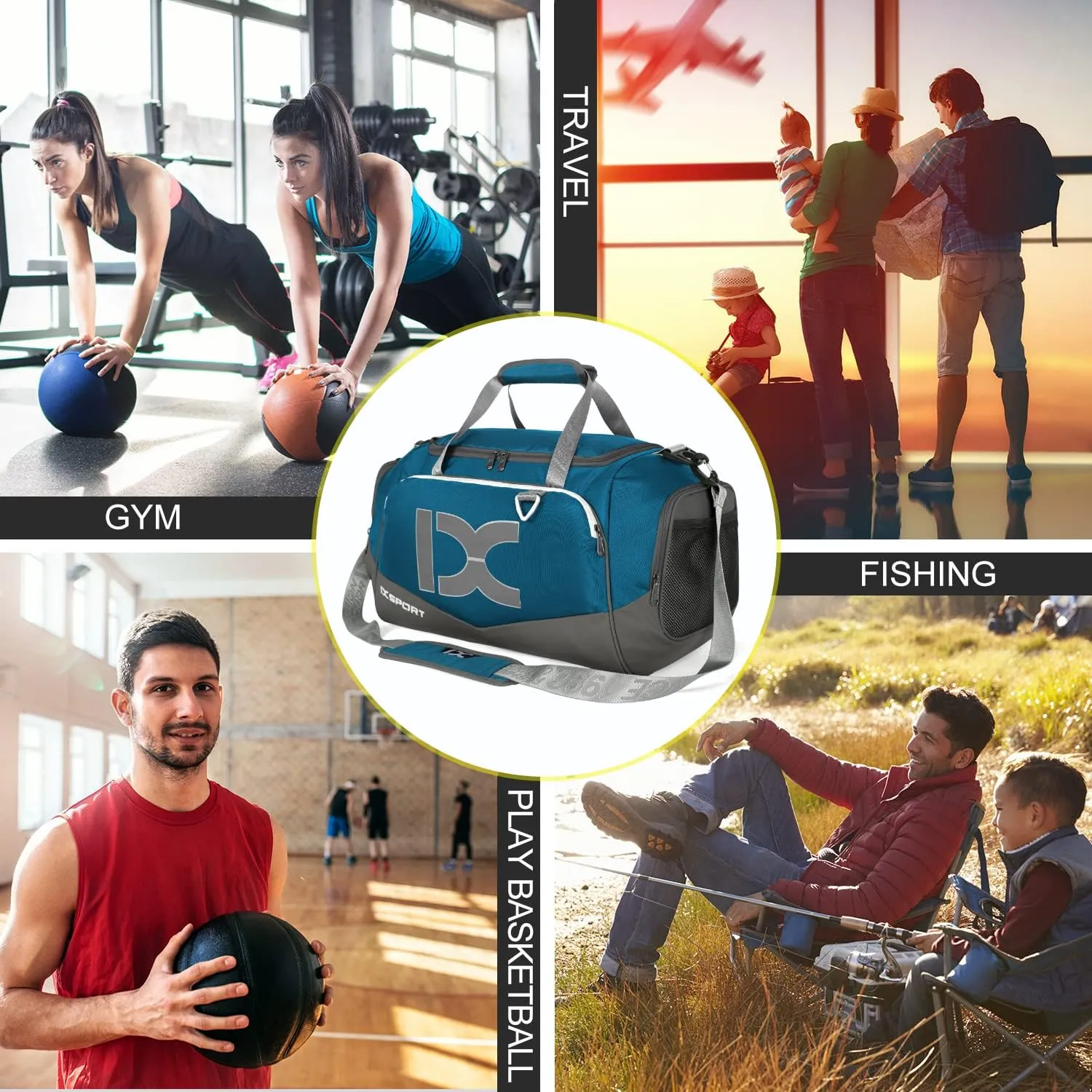 Sports Gym Bag，INOXTO Travel Duffel Bag with Dry Wet Pocket And Shoe CompartmentFor Women and Men，40L/55L Fitness Waterproof Weekender Bag For Swim Sports Travel Working Out (Blue gray, 40L)