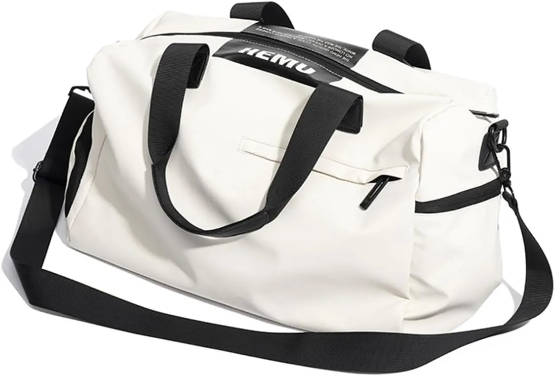 Sports Travel Duffel Bag Lightweight Weekender Overnight Yoga Bag Casual Daypack Fashion Tote Bag College (White)