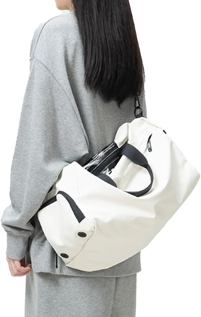 Sports Travel Duffel Bag Lightweight Weekender Overnight Yoga Bag Casual Daypack Fashion Tote Bag College (White)