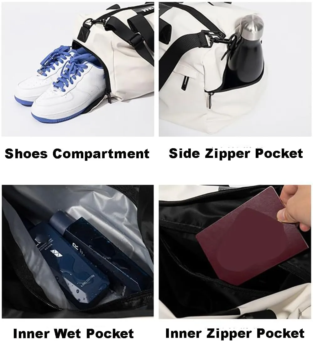 Sports Travel Duffel Bag Lightweight Weekender Overnight Yoga Bag Casual Daypack Fashion Tote Bag College (White)