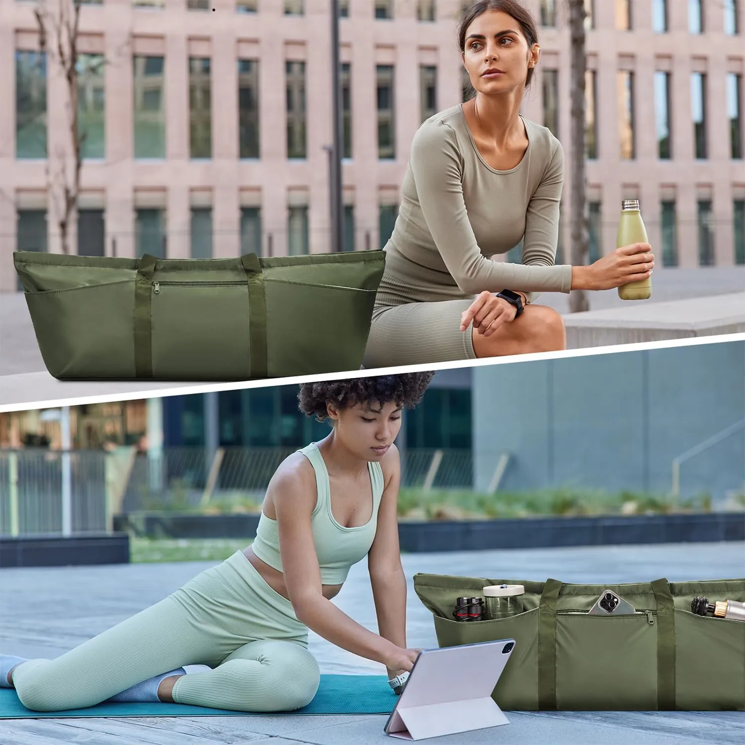 sportsnew Large Yoga Mat Bag with Shoes Compartment and Wet Pocket Ladies Pilates Gym Tote Bag with Yoga Mat Holder Strap for Women Men Workout Carrier Stuff Accessories
